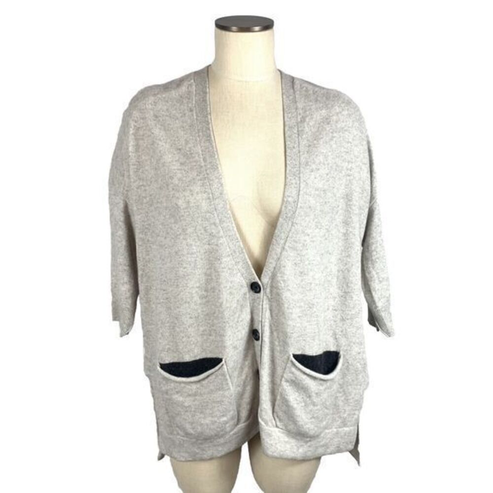 Duffy Oversized Cashmere Sweater Cardigan Soft Gray Short Sleeve Womens Sz XS/S